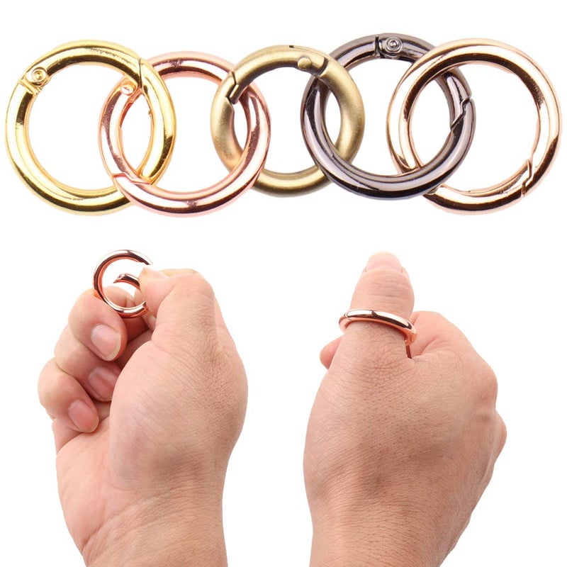 Tiberham Spring Clip Round Carabiner, Tiberham 5 Pcs Gate O Ring Spring Loaded Snap Clip, Key Ring Buckle Locking Carabiner Hook, Metal Secure Holder Organizing Accessory for Bags Purses Keychain (5 Colours) - Image 3